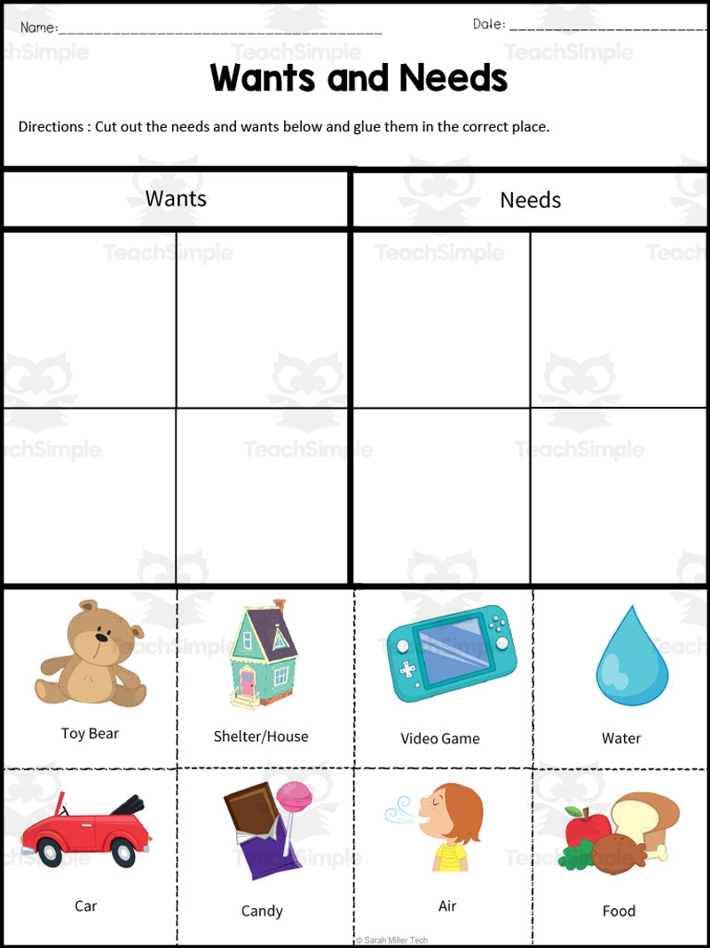 Wants And Needs Learning Packet By Teach Simple