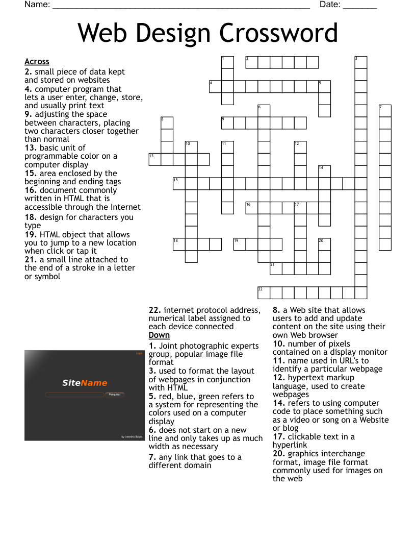 Web Design Crossword WordMint