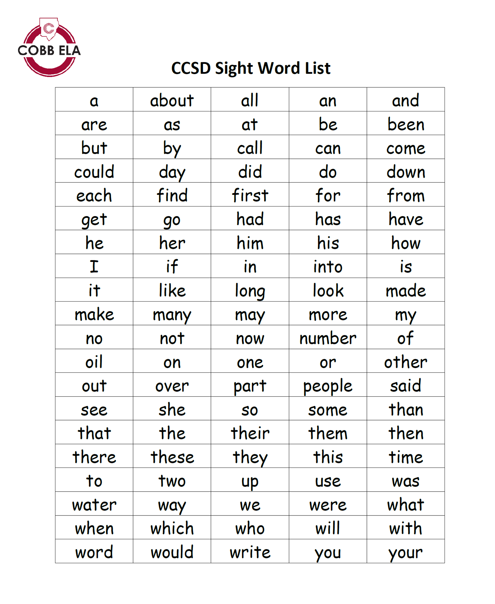 prek sight word list