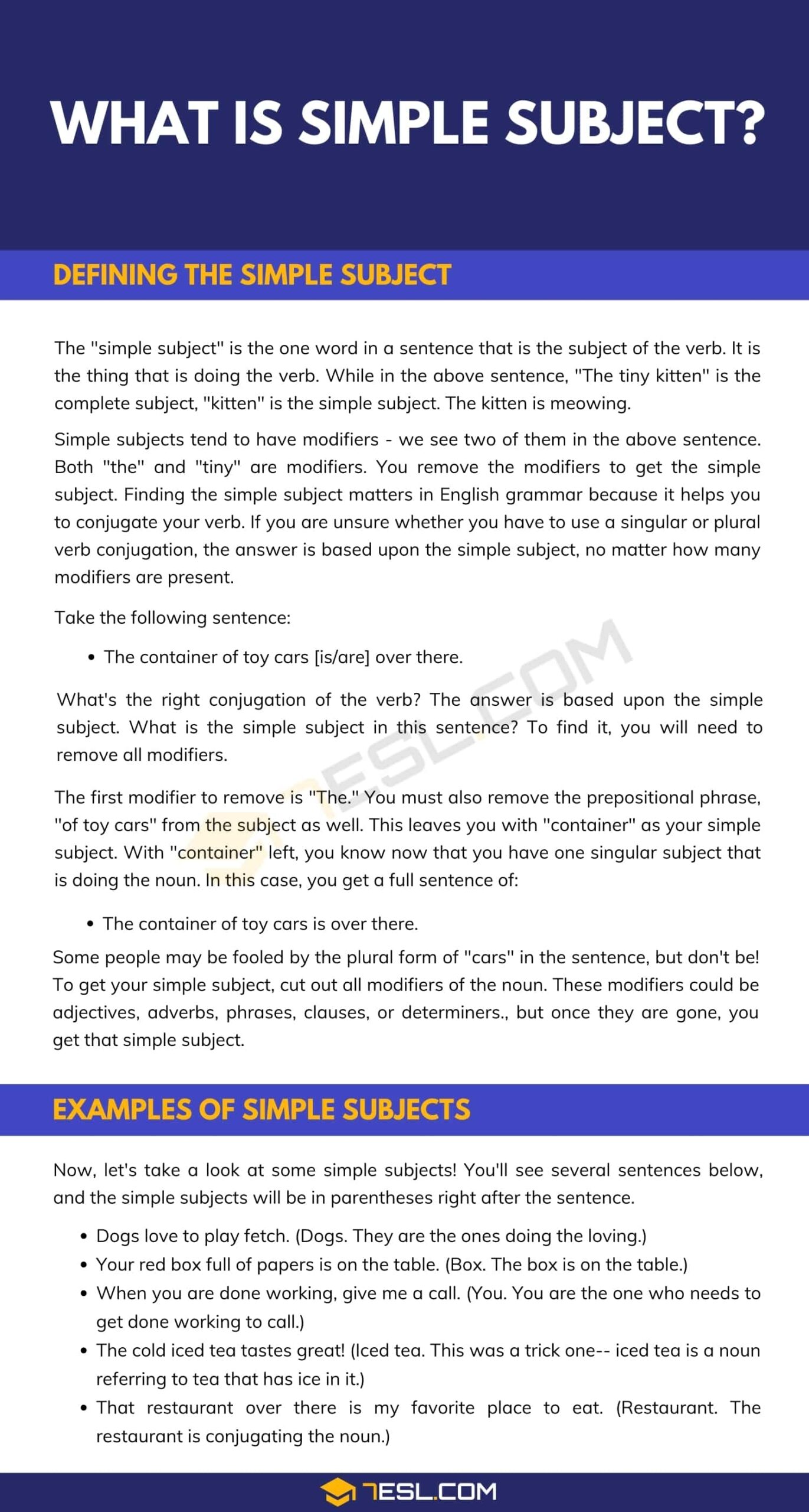 what are simple subjects