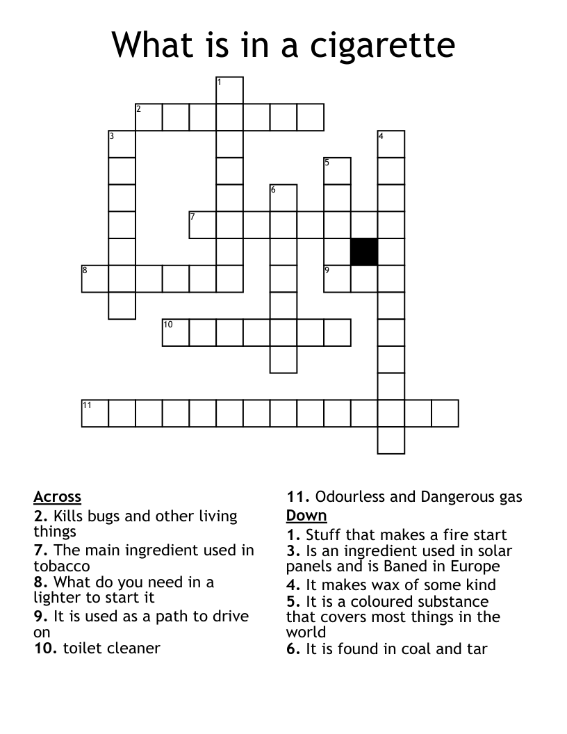 What Is In A Cigarette Crossword WordMint