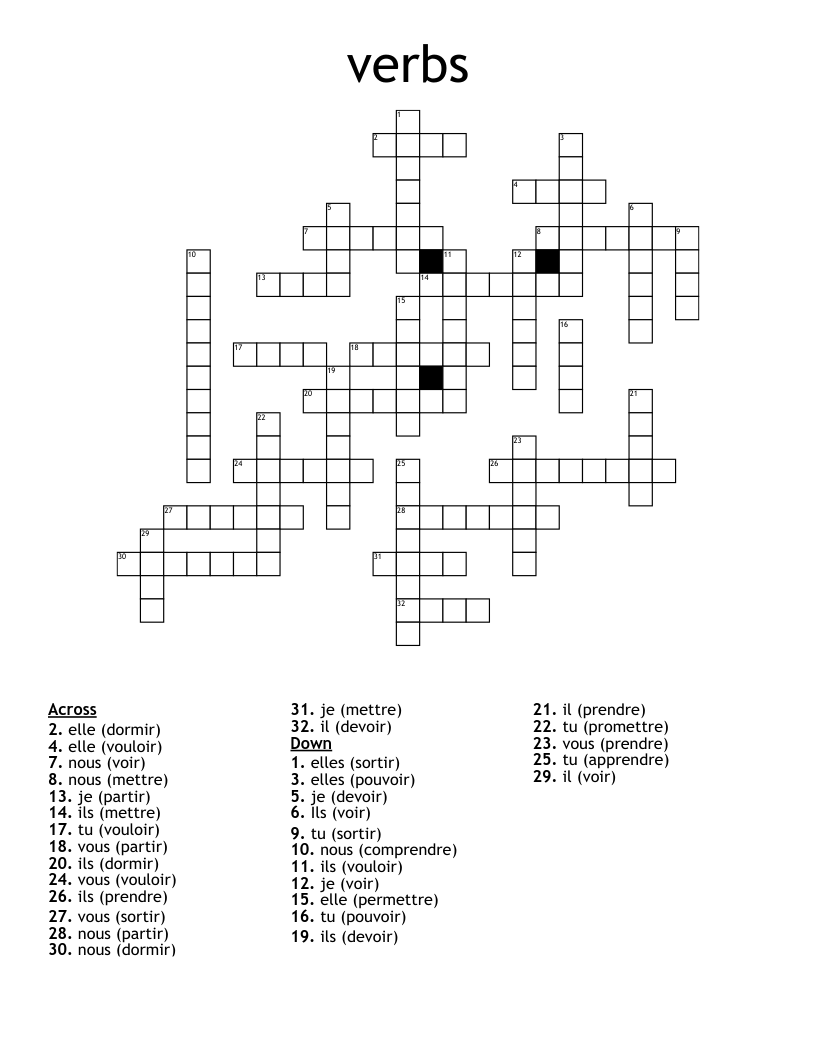 What Is The NOUS Form In The Present Tense Of Each Verb Crossword WordMint