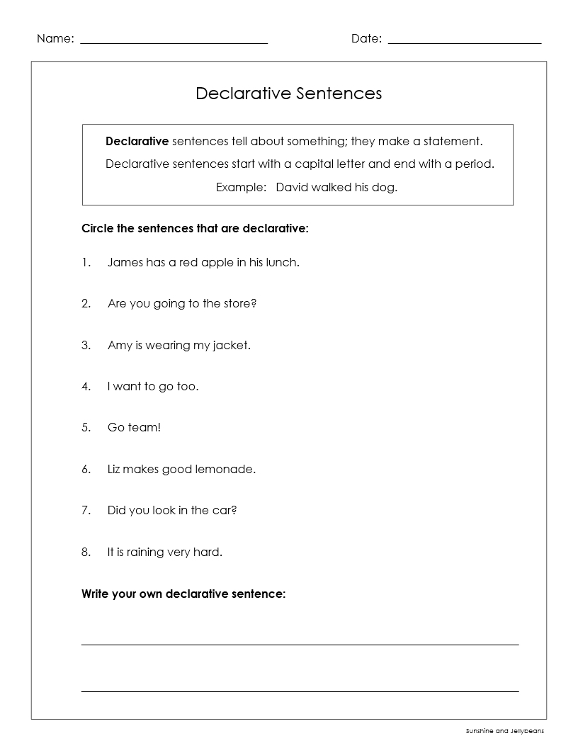 kinds of sentences worksheet