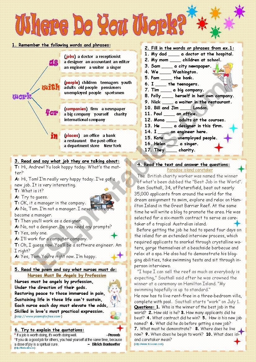 Where Do You Work ESL Worksheet By Tmk939 Where Do You Work ESL Worksheet By Tmk939