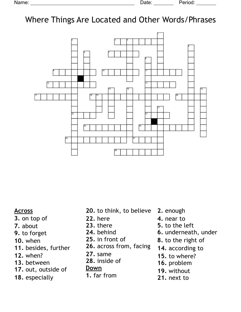 Where Things Are Located And Other Words Phrases Crossword WordMint