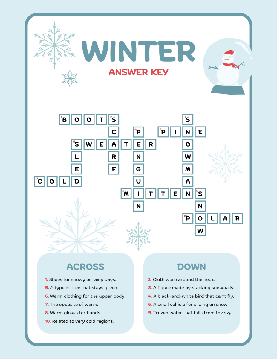 Winter Crossword Answer Key The Paw Print Winter Crossword Answer Key The Paw Print