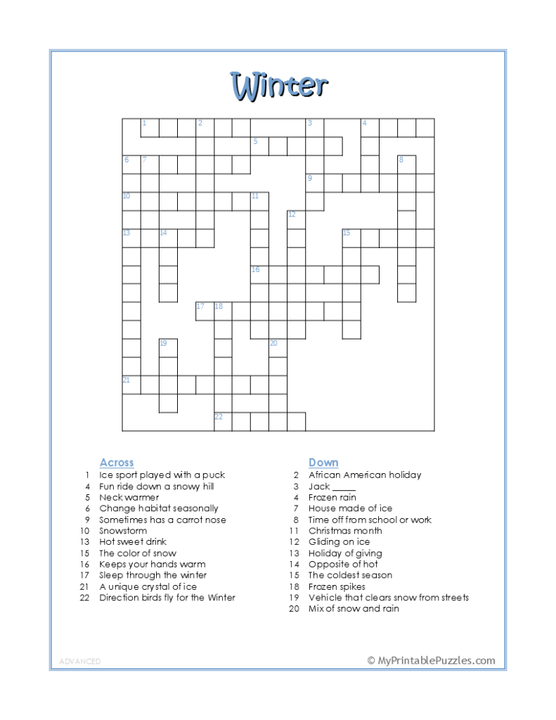 4th grade crossword puzzles printable