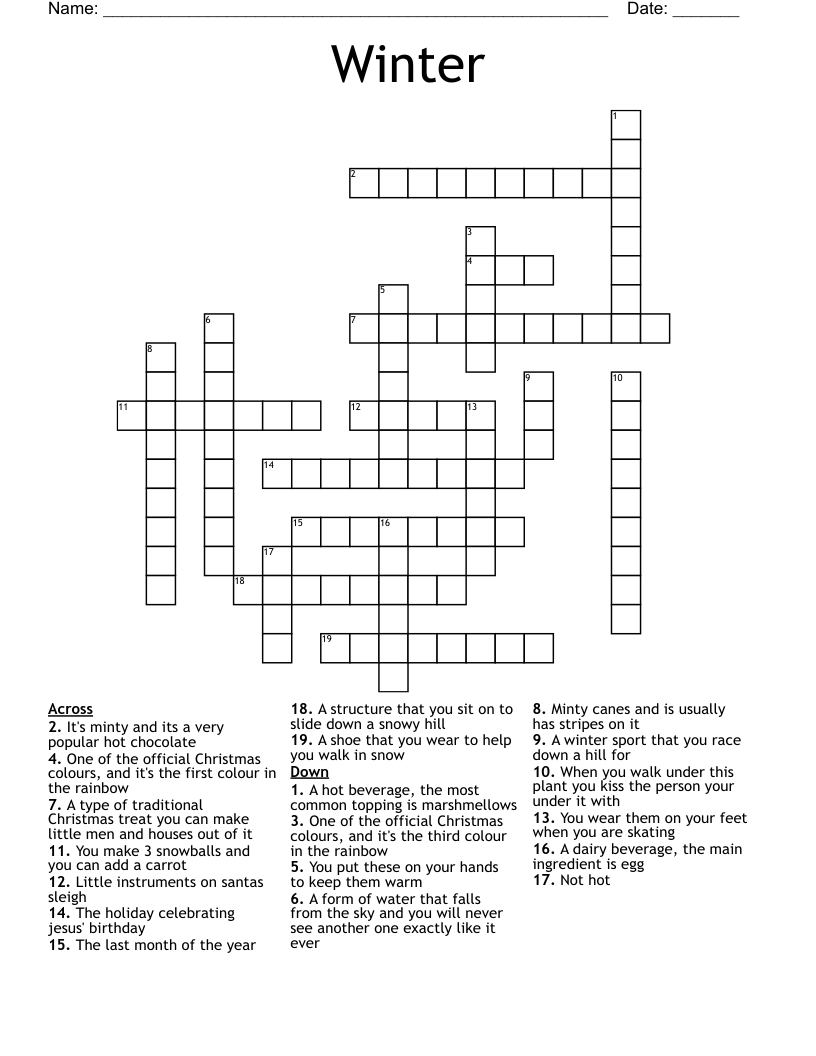 Winter Crossword WordMint Winter Crossword WordMint