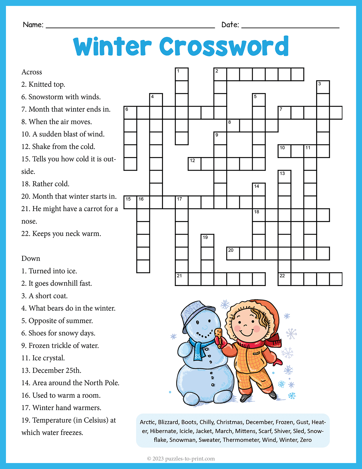 winter crossword puzzle answer key winter crossword puzzle answer key
