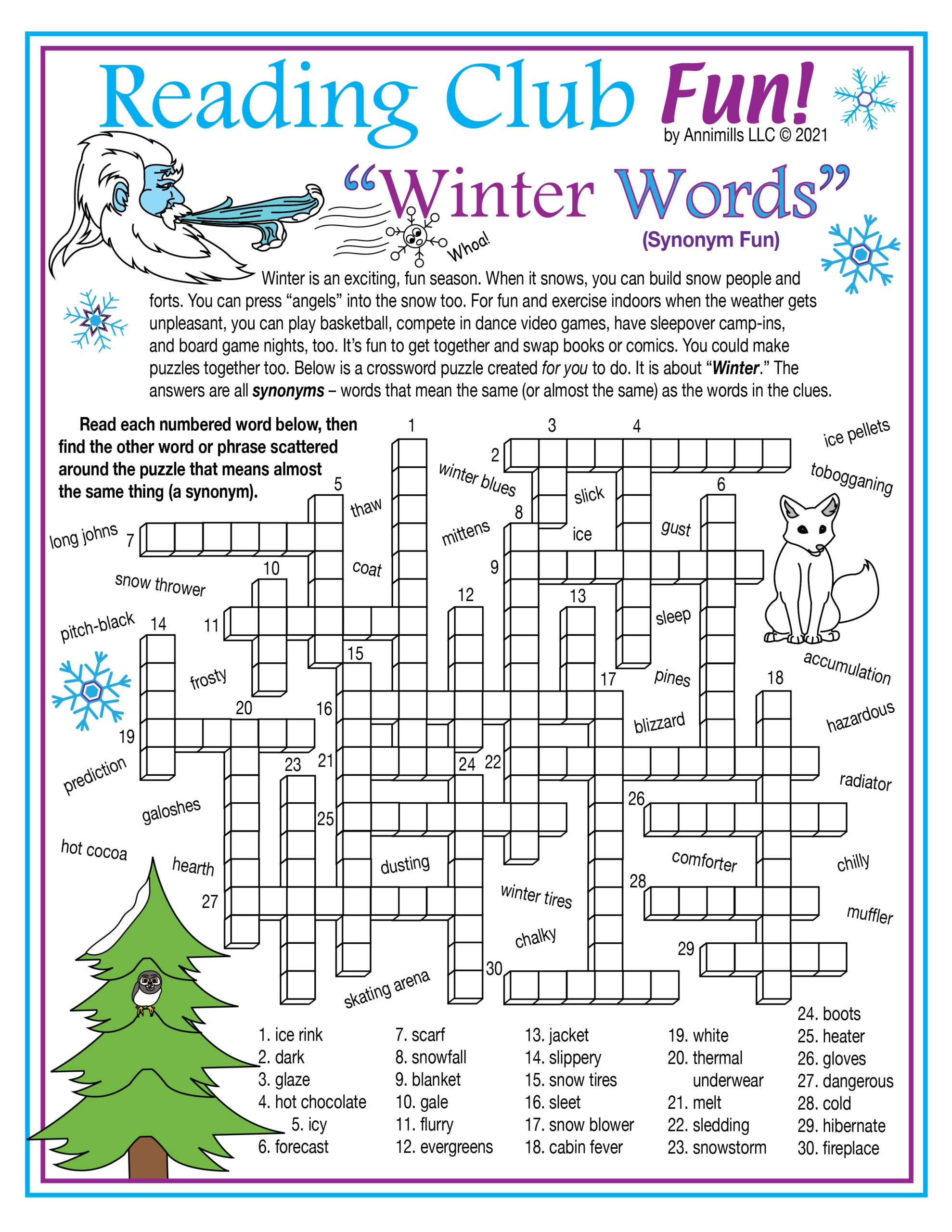 Winter Vocabulary Synonyms Printable Crossword Puzzle Word Search Made By Teachers Winter Vocabulary Synonyms Printable Crossword Puzzle Word Search Made By Teachers
