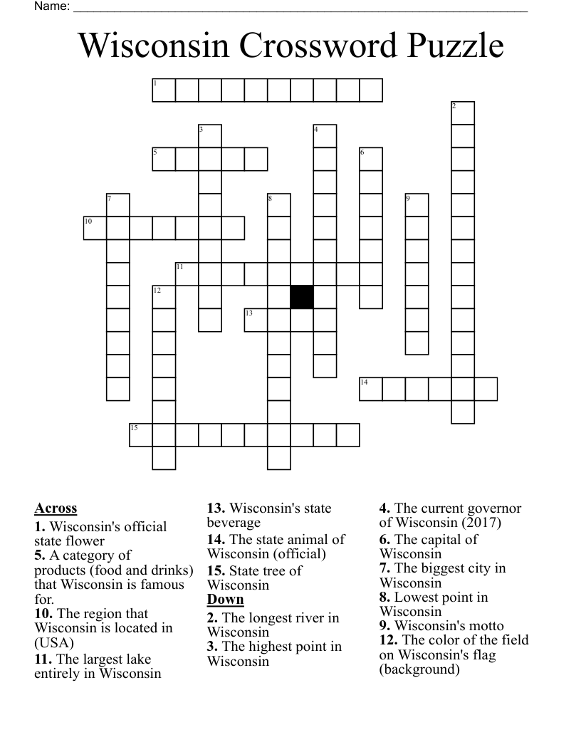 Wisconsin Crossword Puzzle WordMint