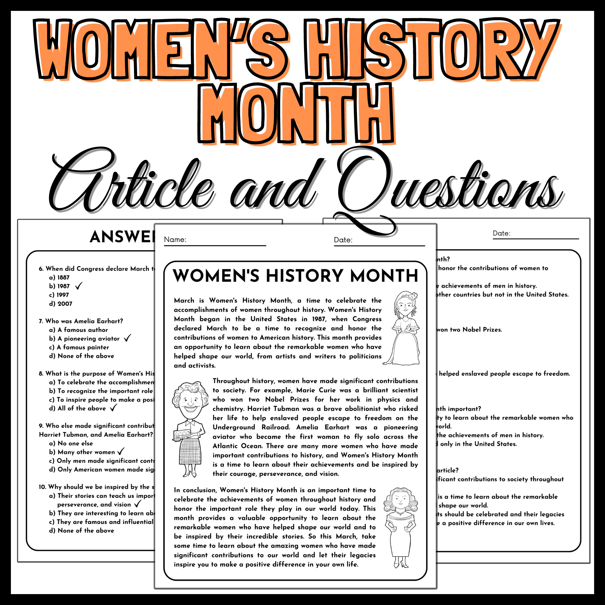 Women s History Month Reading Comprehension Article And Questions Made By Teachers