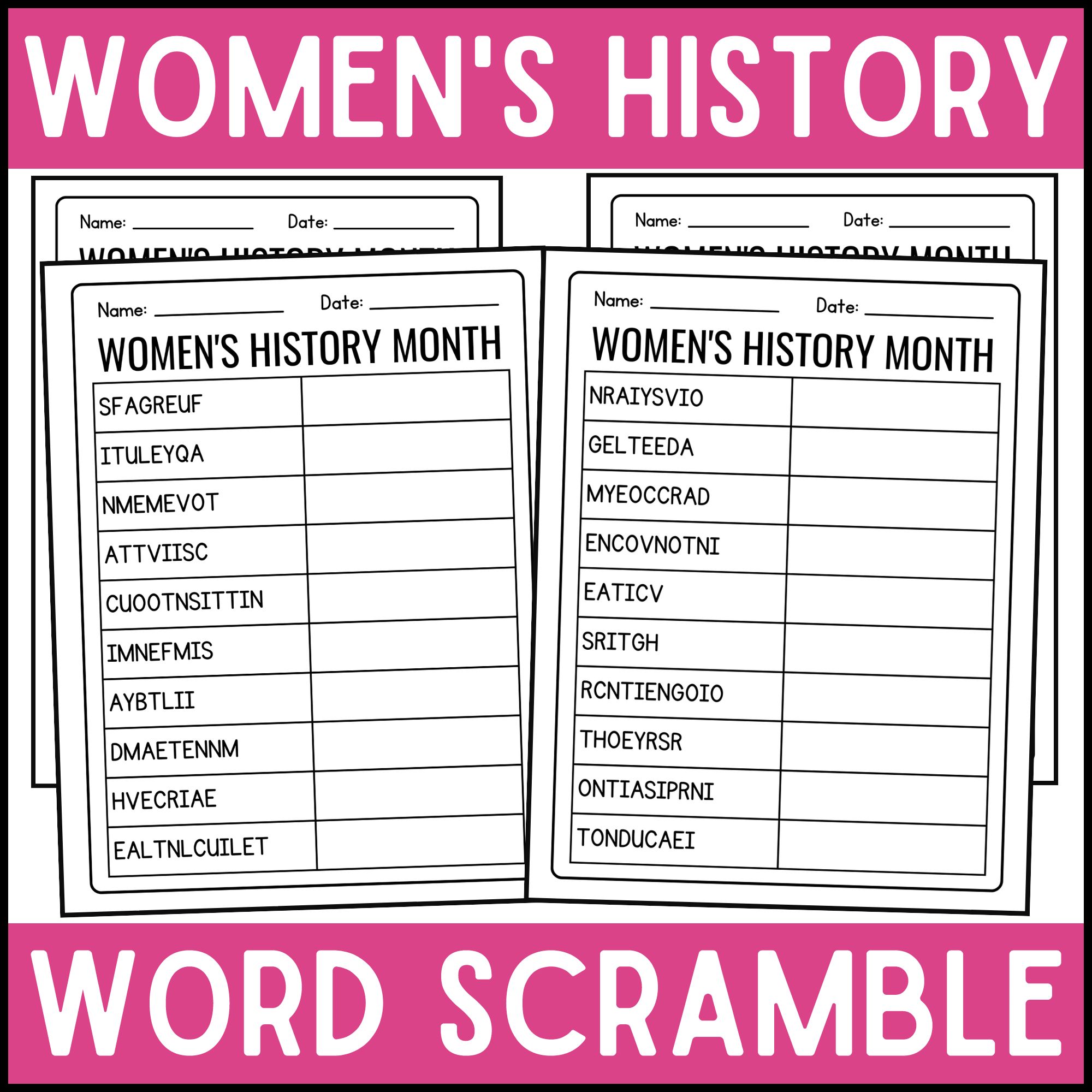 Women s History Month Word Scramble Puzzles Women s History Month Activity Made By Teachers