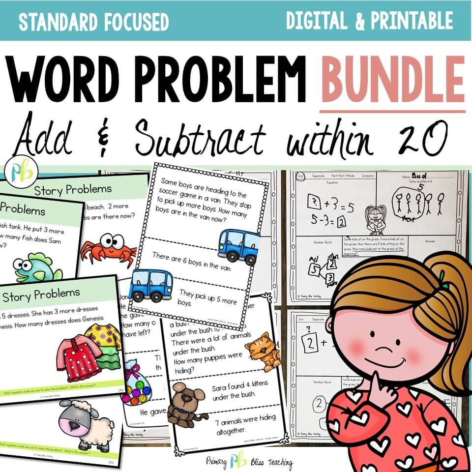 Word Problem Bundle For Addition And Subtraction Within 20 Primary Bliss Teaching
