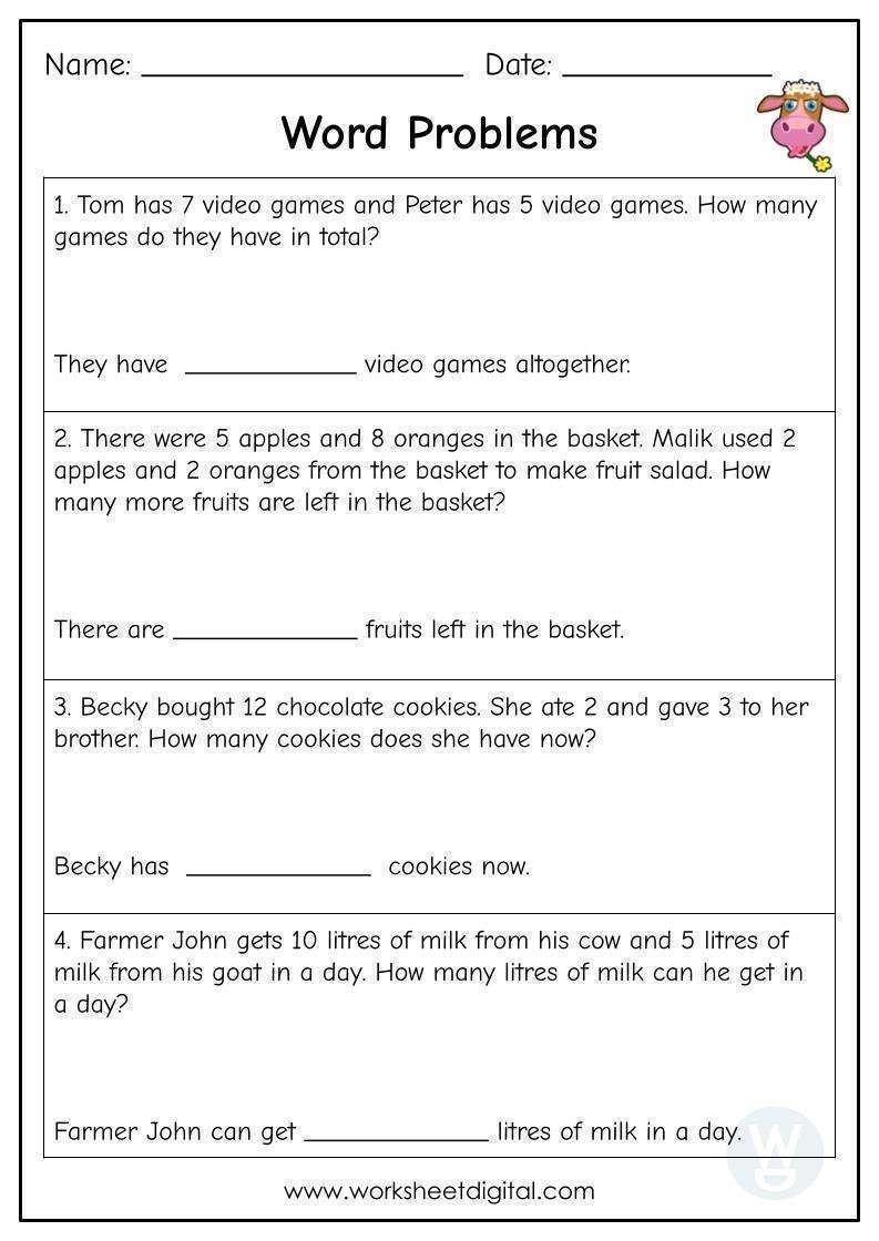 Word Problems Addition And Subtraction Up To 20 Worksheet Digital 1 Teacher Made Resources