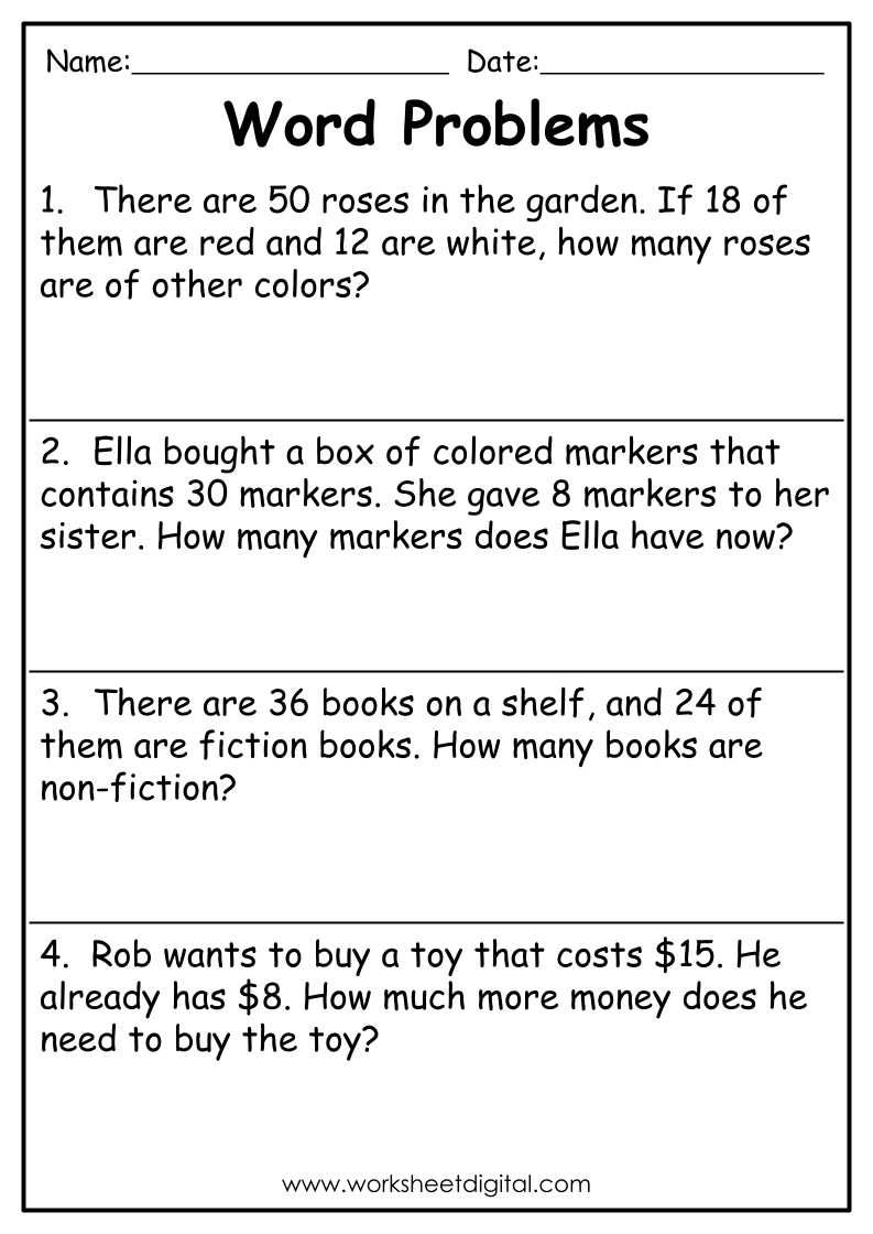 Word Problems Grade 2 Worksheet Digital 1 Teacher Made Resources