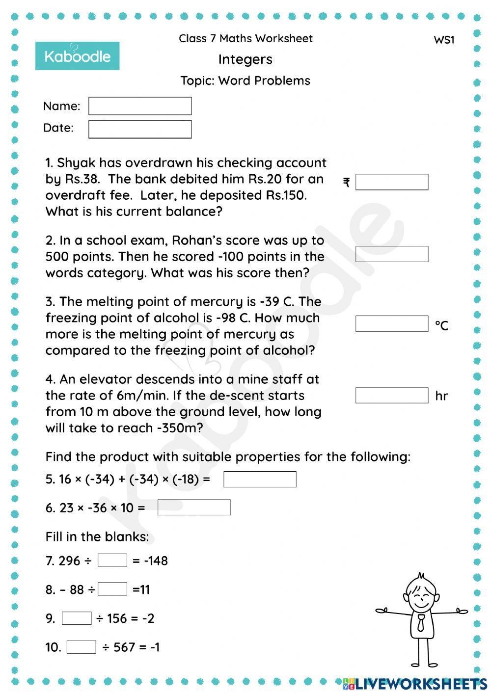 Word Problems Mixture Distance Money And Integer Worksheet For Worksheets Library