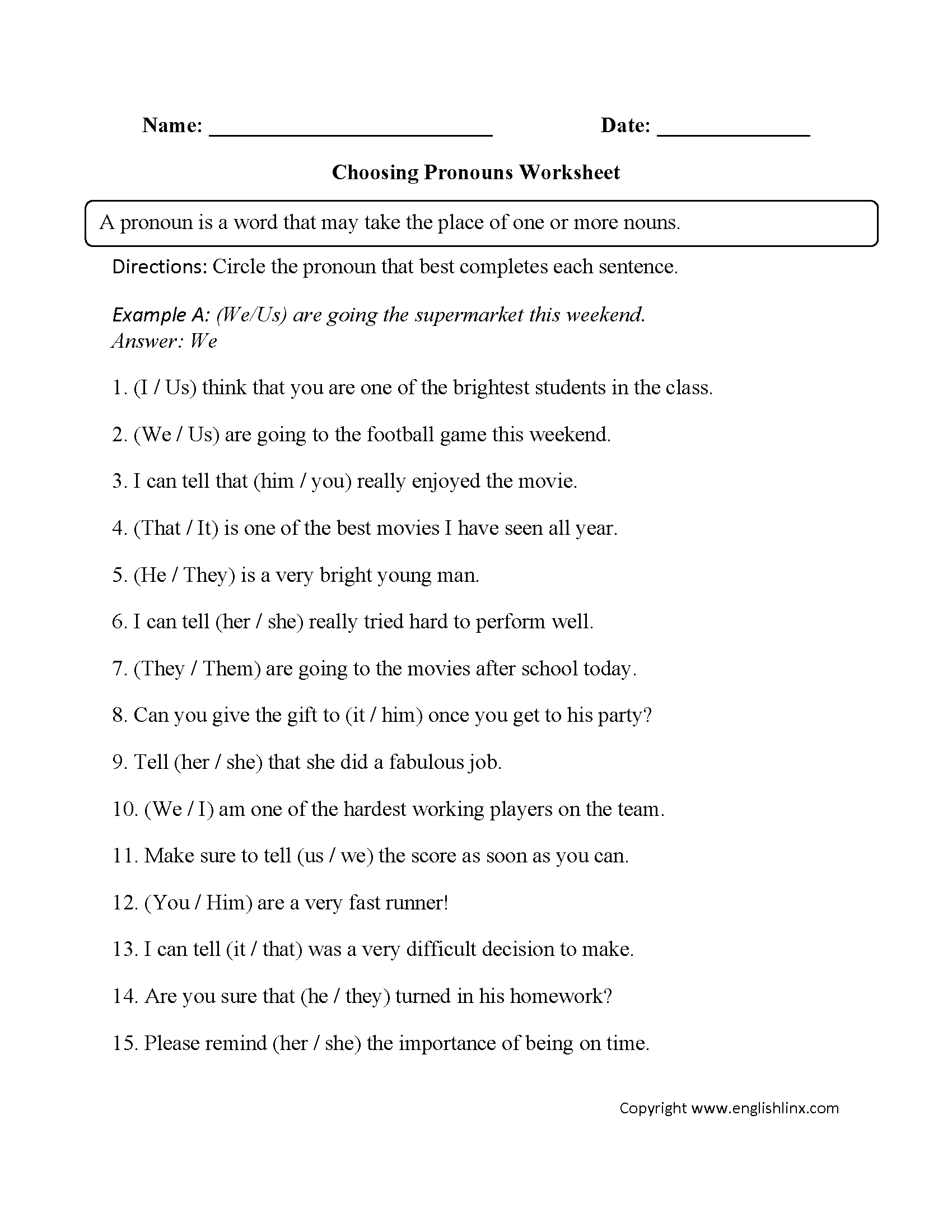 Word Usage Worksheets Pronoun Agreement Worksheets