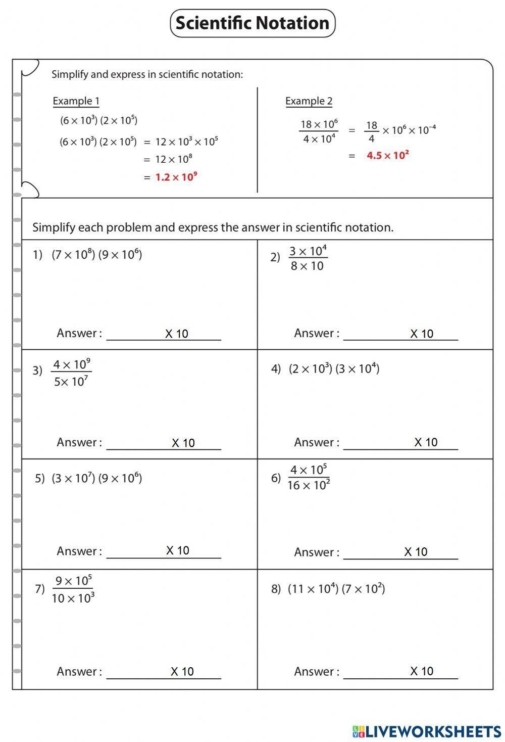 Worksheet 4 8 Multiply Divide Scientific Notation Worksheet Live Worksheets Library