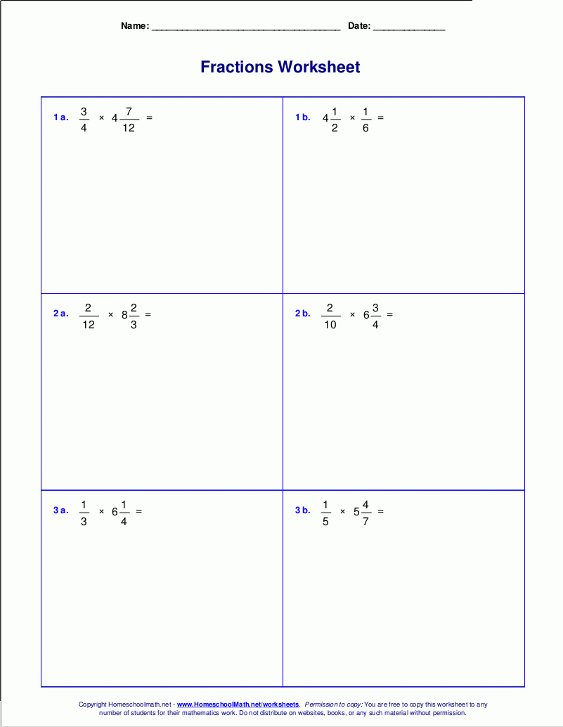 multiplying fractions and whole numbers worksheet