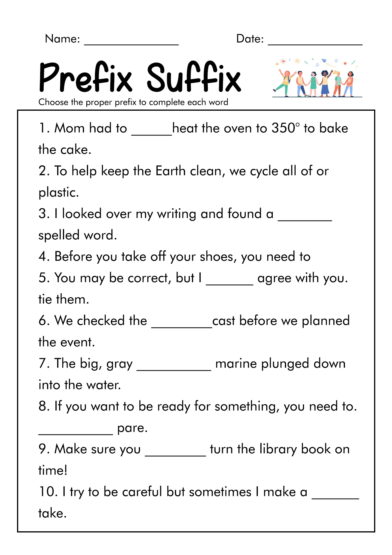 prefixes and suffixes worksheets