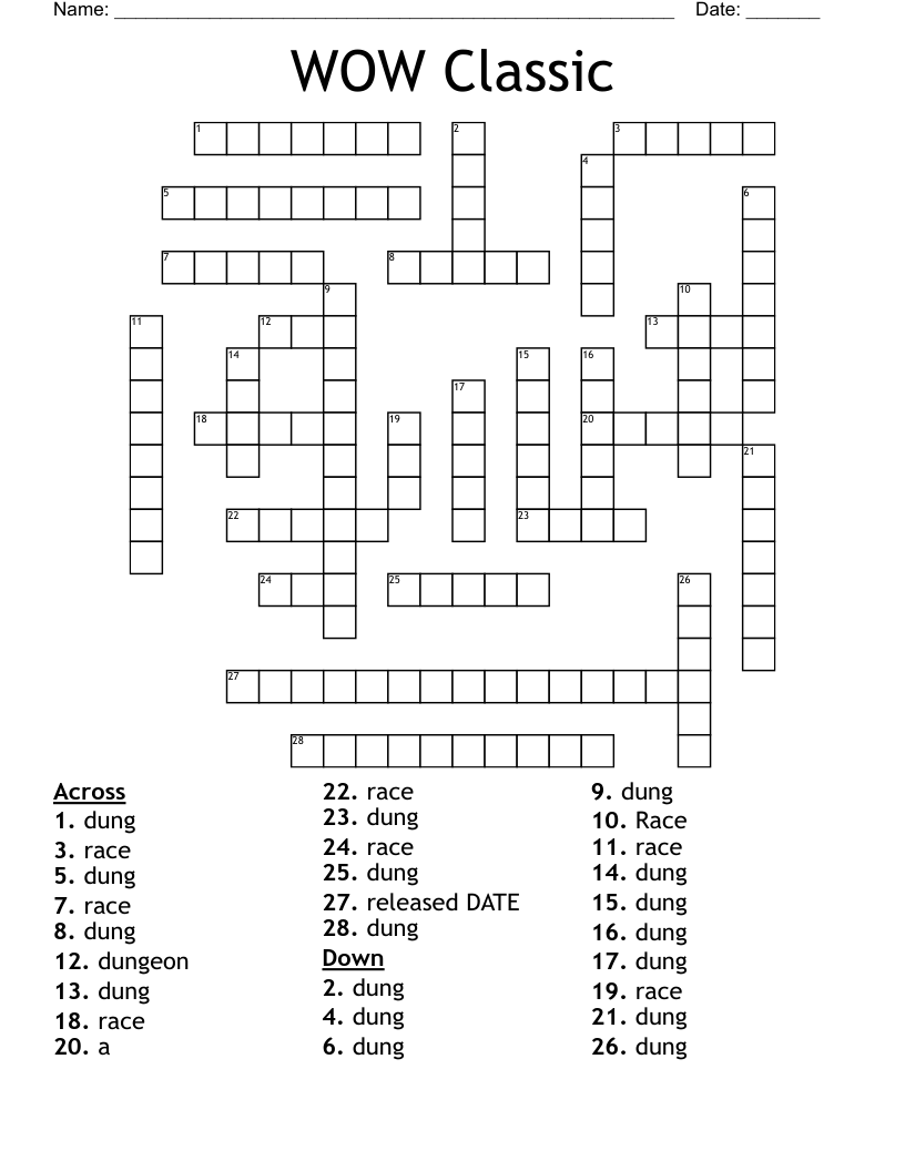 WOW Classic Crossword WordMint