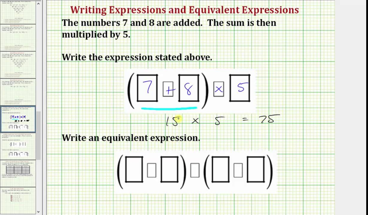 Write An Expression And An Equivalent Expression From A Statement Common Core Math 5 6 Ex 14 YouTube