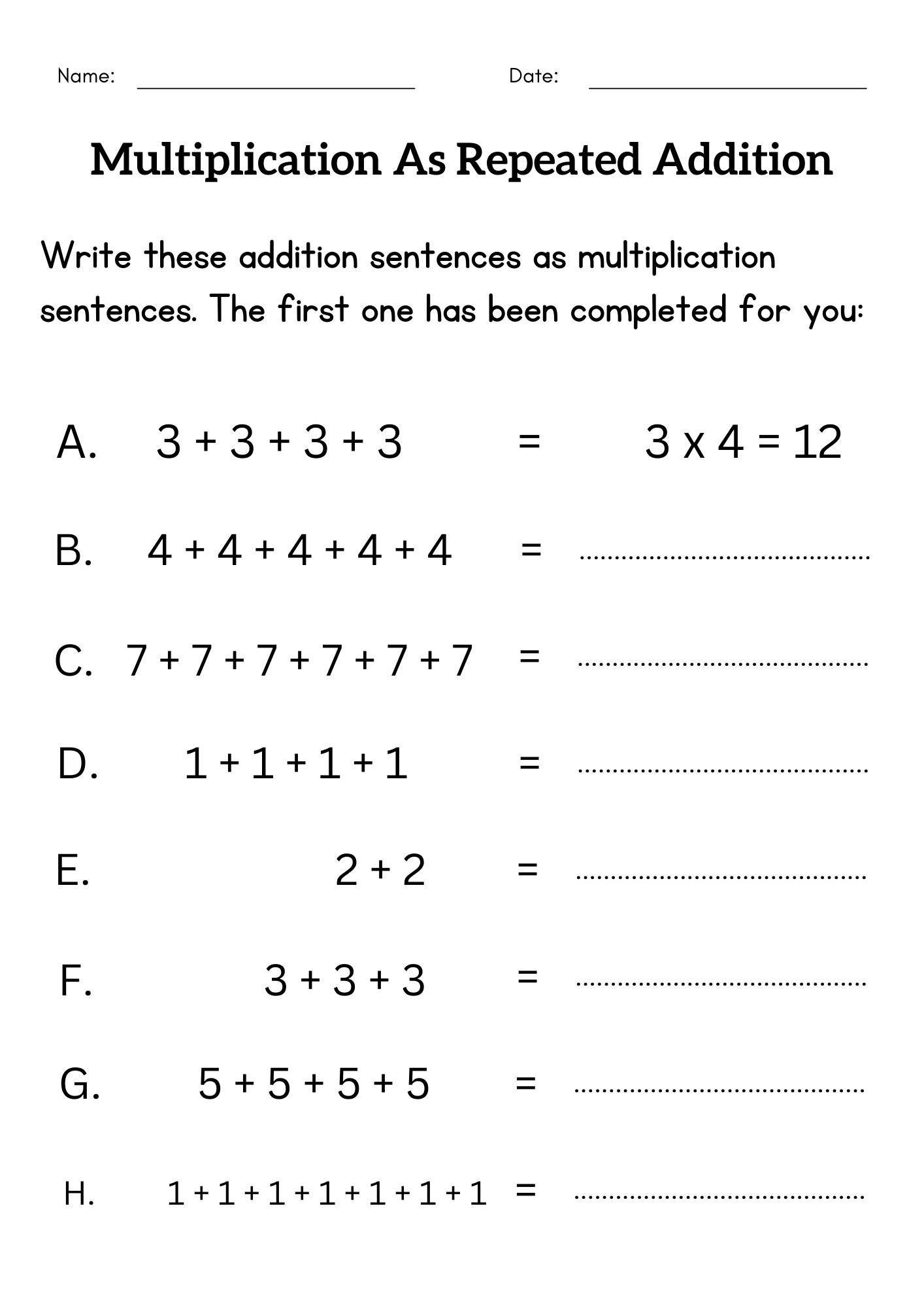 Write Multiplication As Repeated Addition Activities Worksheet For Grade 1 2 Made By Teachers