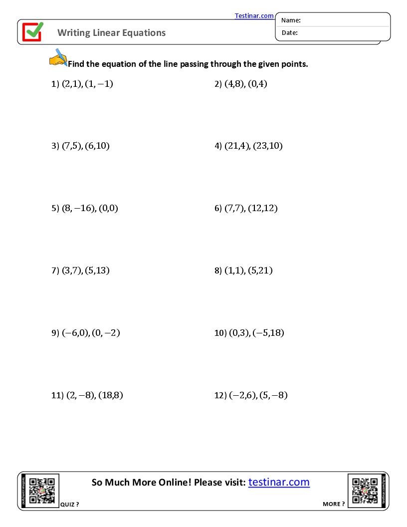 worksheets on linear equations