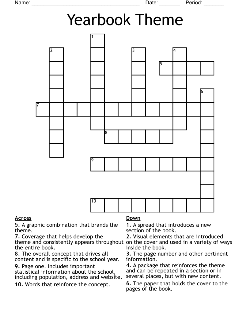 Yearbook Theme Crossword WordMint